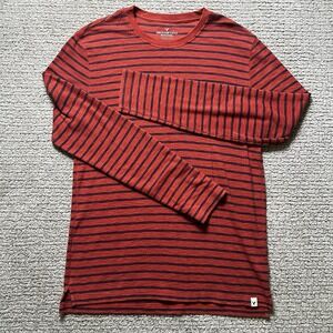 American Eagle Active Flex Mens Med Orange w/ Navy Stripes Long Sleeve Shirt Y2K